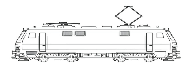 Electric train locomotive - outline vector stock illustration.