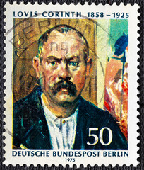 Germany - circa 1975 : cancelled postage stamp printed by Germany, that shows portrait of Lovis Corinth 1858-1925 , 50th death of Lovis Corinth, circa 1975.