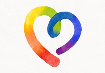Rainbow flag watercolor brush style in heart shape isolate on white background.LGBT  Pride month texture concept.