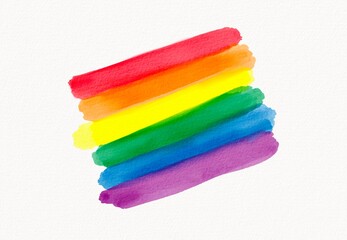 Rainbow flag watercolor brush style isolate on white background.LGBT  Pride month texture concept.