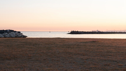 sunset view from the beach, front view