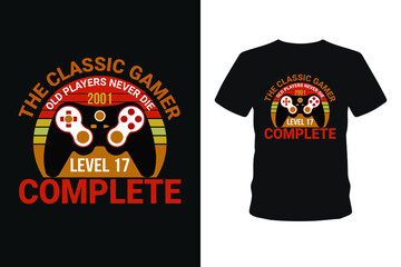 Old players never 1985 level 01 complete, Next level unlocked gaming t-shirt design,  Vector graphic, typographic poster, vintage, bundle t-shirt, label, badge, logo, icon or t-shirt