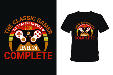 Old players never 1985 level 01 complete, Next level unlocked gaming t-shirt design,  Vector graphic, typographic poster, vintage, bundle t-shirt, label, badge, logo, icon or t-shirt