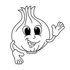 Cute garlic cartoon coloring page illustration vector. For kids coloring book.
