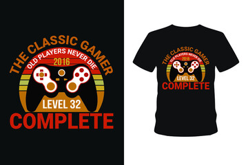 Old players never 1985 level 01 complete, Next level unlocked gaming t-shirt design,  Vector graphic, typographic poster, vintage, bundle t-shirt, label, badge, logo, icon or t-shirt
