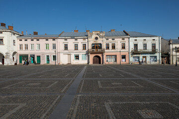 Fototapeta na wymiar The central square of the small European town of Zhovkva in Ukraine.