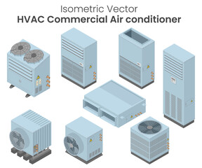 Isometric vector of air conditioners condensing unit, Chiller, VRF units, air conditioners for commercial or factory, HVAC
