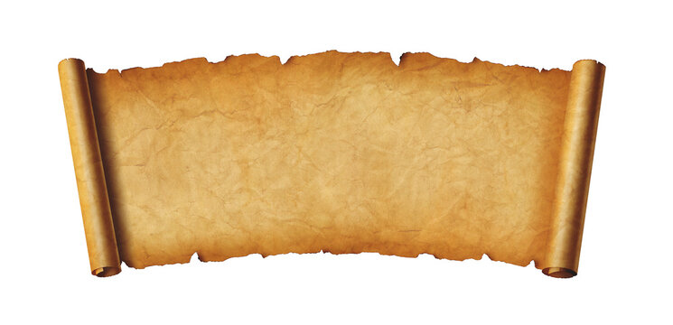 Old paper horizontal banner. Parchment scroll isolated on white