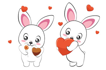 White bunny couple with heart