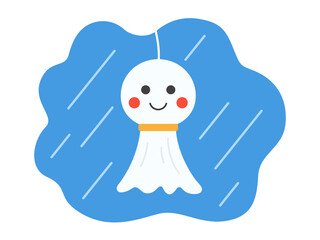 雨の中の、てるてる坊主のイラスト