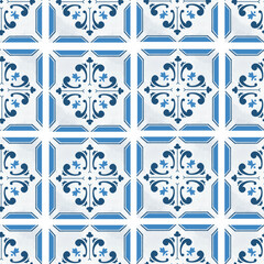 Simple blue Mediterranean tiles seamless pattern background	