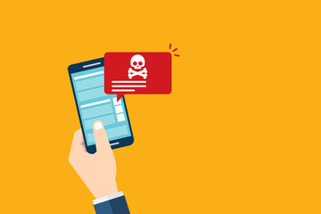 Malware , virus attack warning alert online on mobile cell phone, internet security threat.  - obrazy, fototapety, plakaty
