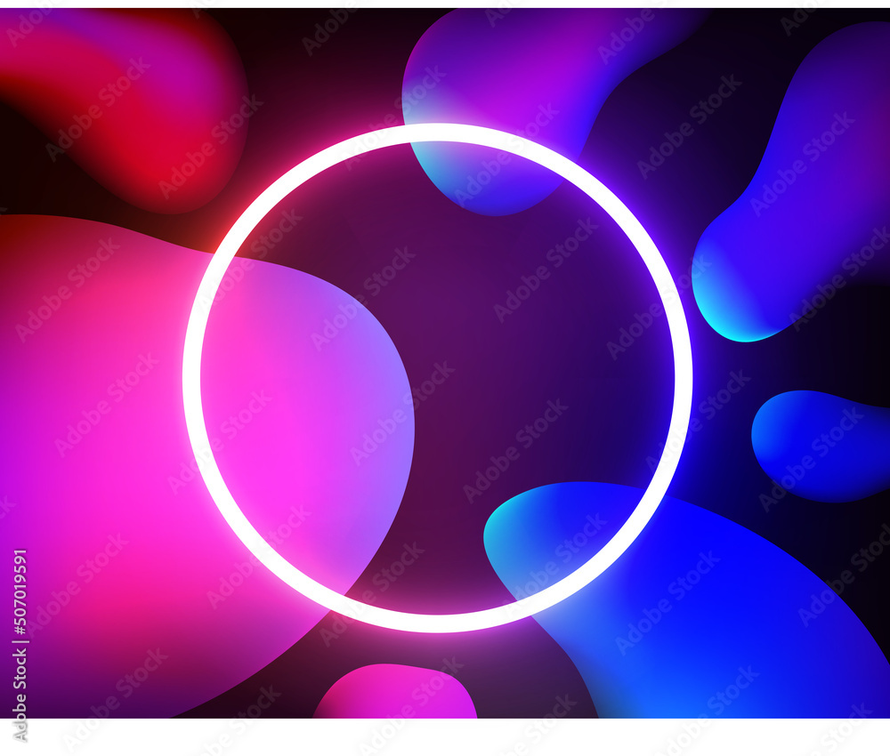 Poster Abstract vector background with glowing neon circle lamp. 3d vector illustration
