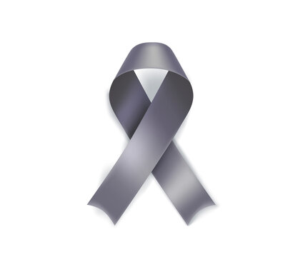 Brain cancer awareness month symbol. Grey ribbon isolated on white background