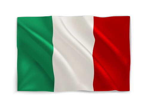 Red, White and Green waving italian national flag. 3d vector object isolated on white