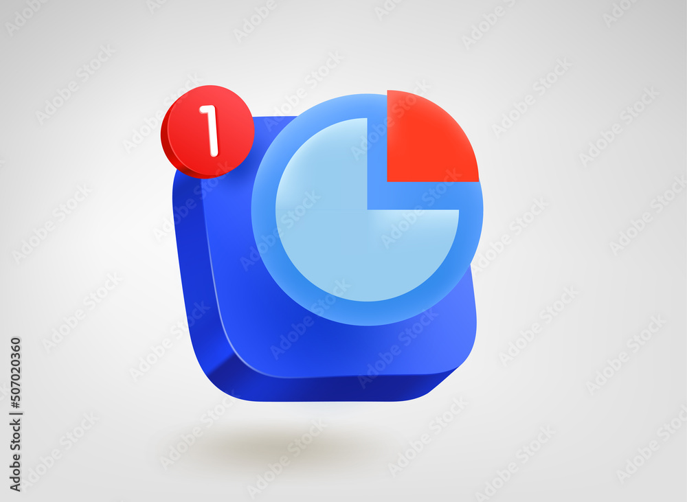 Aufkleber business report concept. 3d vector mobile application icon with notification