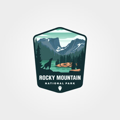 vector of rocky mountain logo patch symbol illustration design, us national park emblem - obrazy, fototapety, plakaty