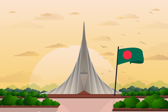 Illustration of National monument of Bangladesh. In Bangla word known as "Jatiyo Sriti Shoudho". Suitable design for 26th March Independence day, 16th December Victory day, 21st February Language day.