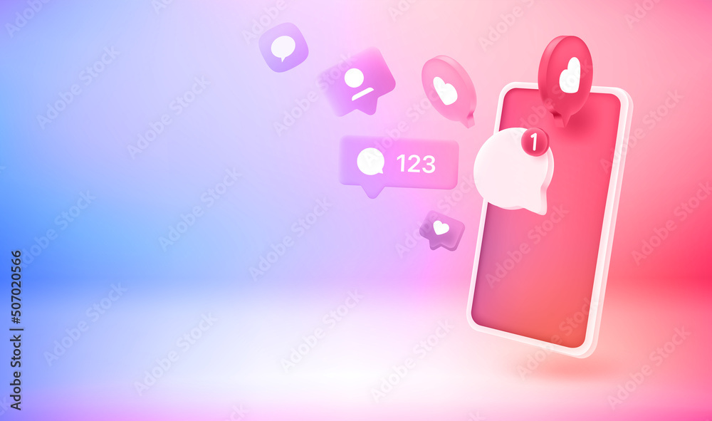 Poster using social media network notifications. 3d vector banner with copy space