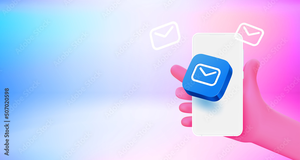 Leinwandbilder Using mailing application on mobile phone. 3d vector banner with copy space