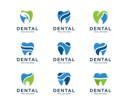 Set of Tooth logo design. Can be used as logo for dental, dentist or stomatology clinic, teeth care and health concept