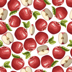 Vector summer pattern with apples, flowers and leaves. Seamless texture design.