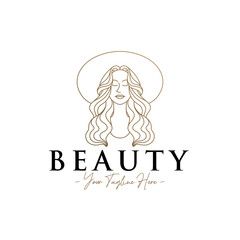 Beauty woman face with hat gold logo