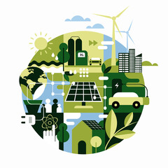 Geometric illustration expressing non polluting eco friendly energy sources - obrazy, fototapety, plakaty