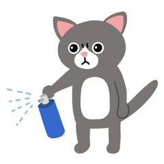 殺虫剤スプレーを噴射する猫のイメージイラスト