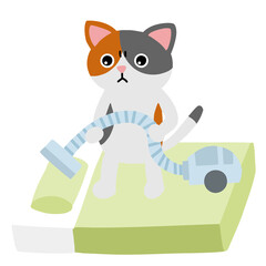 布団のノミ、ダニを掃除機で吸い取る猫
