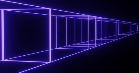 Render with rectangles of glowing purple lines in perspective