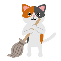 お掃除する三毛猫