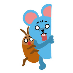 ネズミとゴキブリ　壁から覗く　怖がっている表情