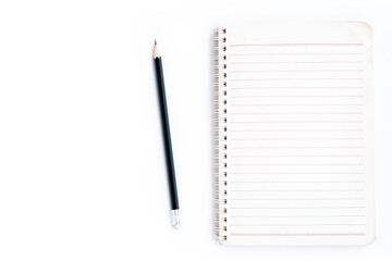 Notebook and Black pencil  isolated on white background