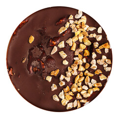 Isolated chocolate cake with nuts on white background