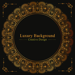 	
Luxury golden circle frame with vintage mandala gold circular pattern or gold mandala background