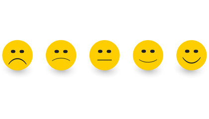 Customer service evaluation and satisfaction survey.
Negative and positive feedback. Rating system. perfect, good, normal, bad, terrible facial expressions.
