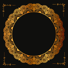 Ornamental Luxury Golden Pattern Circle Islamic Wedding Frame Mandala Invitation 