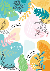 Design banner frame background .Colorful poster background vector illustration.Exotic plants, branches,art print for beauty, fashion and natural products,wellness, wedding and event.