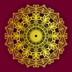The luxury ornamental mandala design is in gold color vector illustration pink background