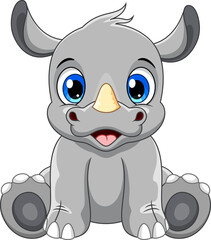 Cartoon cute baby rhino sitting