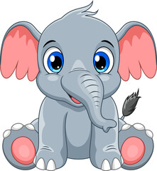 Fototapeta premium Cartoon cute baby elephant sitting