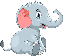 Cartoon cute baby elephant sitting
