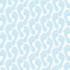 Seamless pattern with footprint, feet, footstep from the water. Vector background with isolated objects on white.