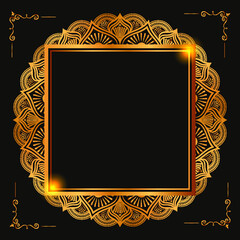 Golden frame Vintage Border with gold mandala rectangle or Square gold banner