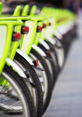 Detail of community bikes in row, Budapest