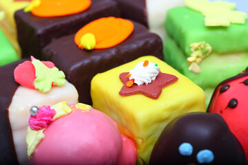 Various colorful marzipan cakes