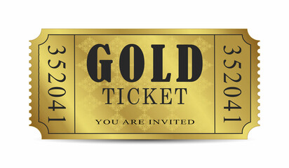 Golden ticket, premium coupon. Vector image.