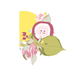 Digital floral bouquet of greenery, flowers, trendy forms. Hand painted set of green leaf, blossom, fruit with abstact shapes isolated on white background. illustration for design, print, logo