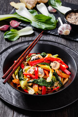 Stir Fry Vegetables in black bowl, top view